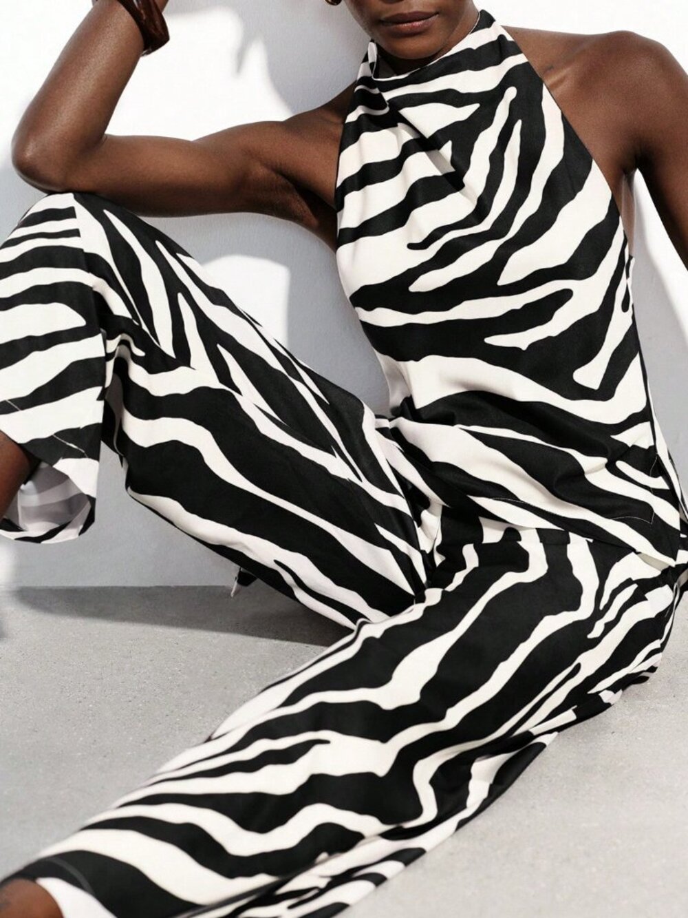 Black Sexy Women's Halter Wide-Leg Pants Set